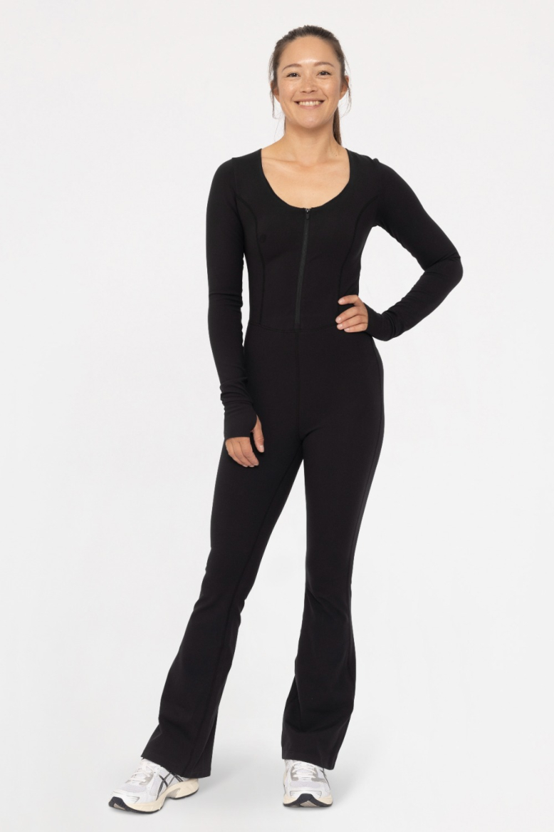 GREEN - Long Sleeve Zip Up Flared Jumpsuit(AP7401)