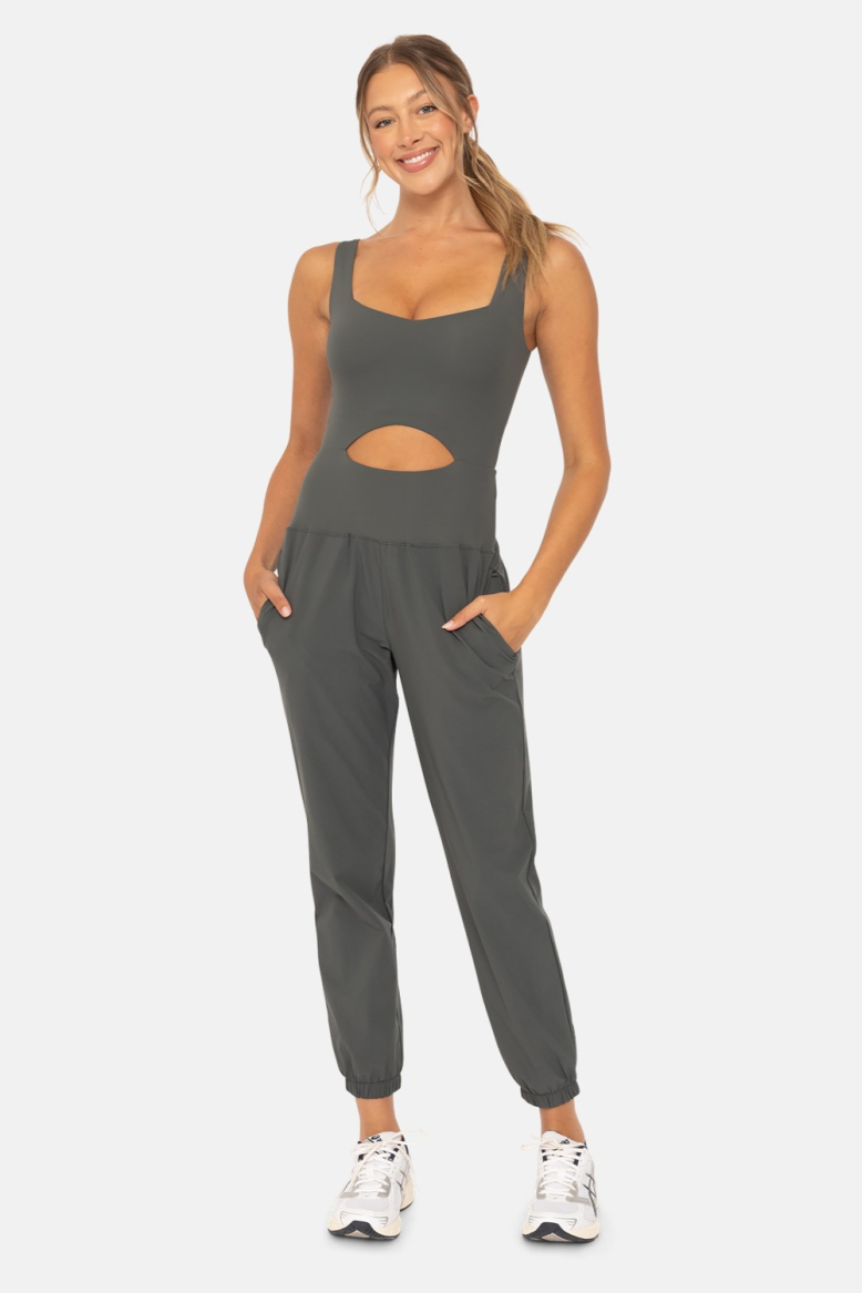 GREEN - Keyhole Cut Out Active Jumpsuit (AP7402)