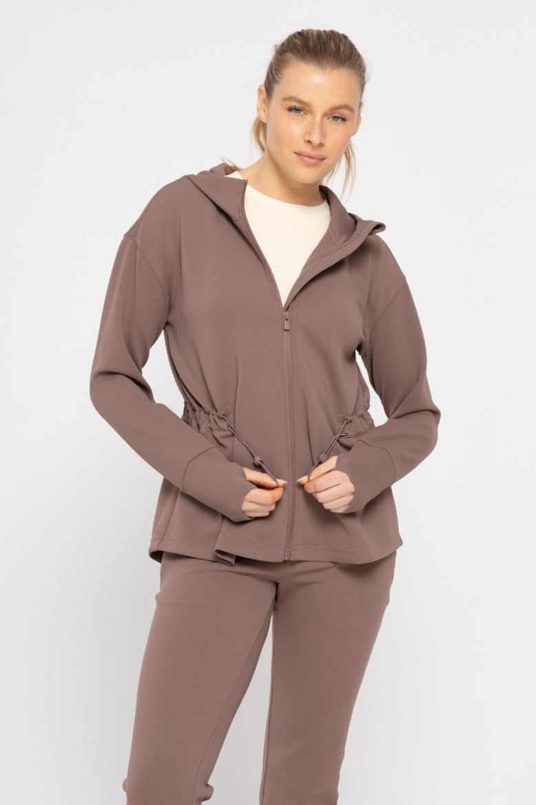 Jacquard Ribbed Hooded Jacket with Thumbholes (KJ-BR0623)