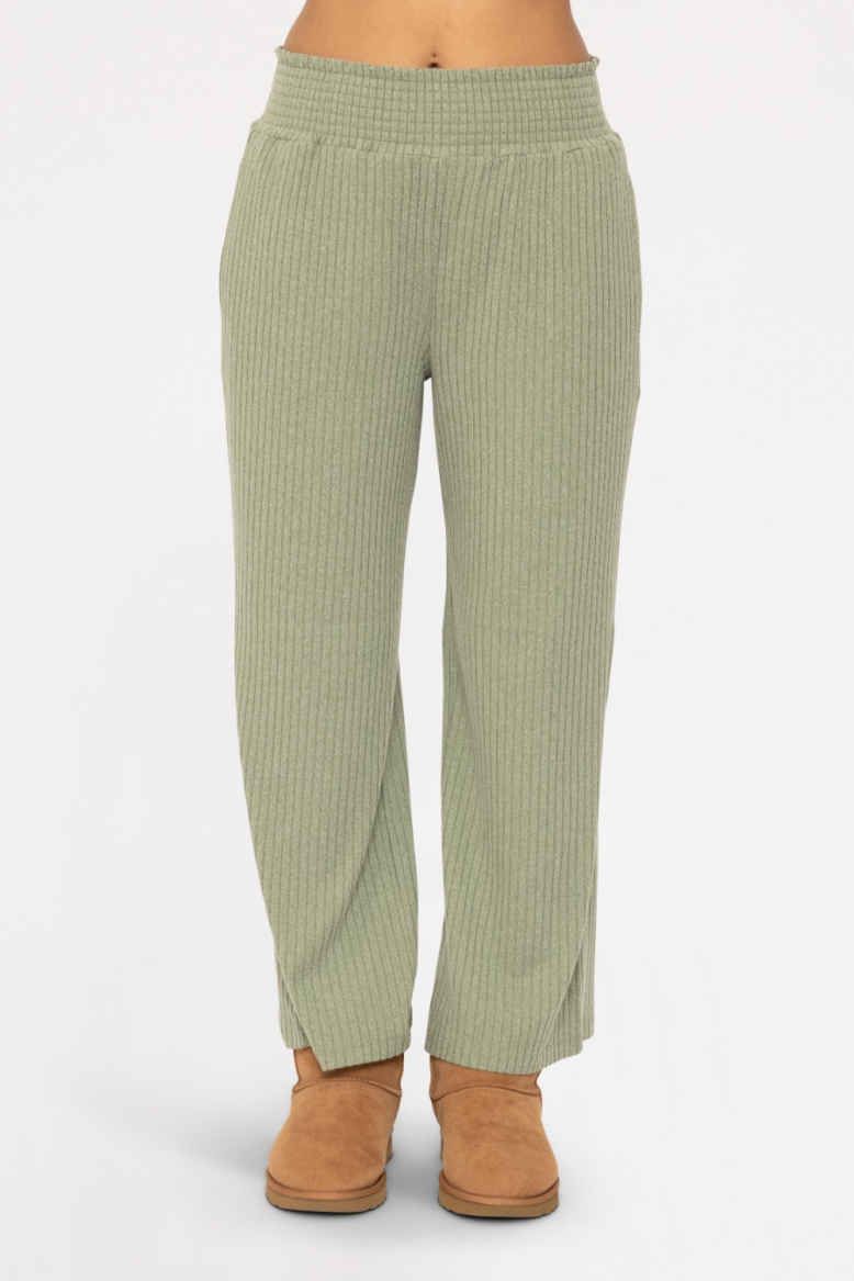 Smocked Waistband Ribbed Wide Leg Pants (KP5021)