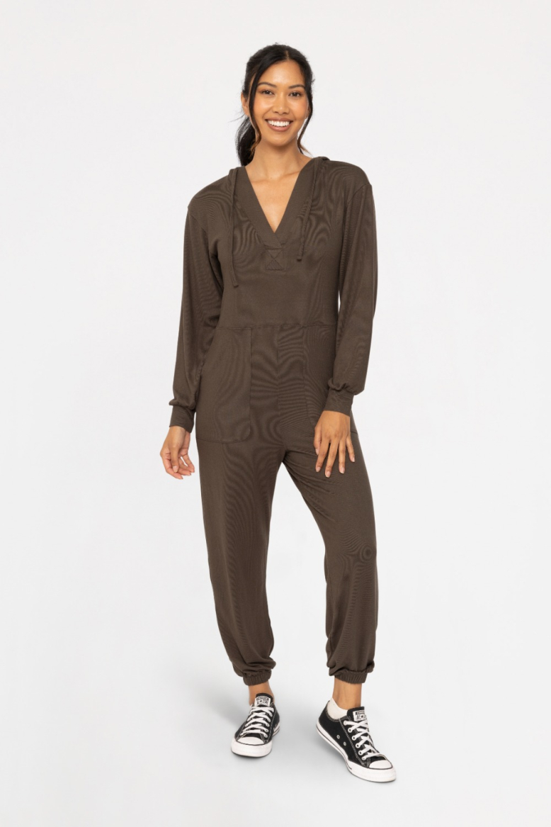 Brushed Hacci Hooded Lounge Jumpsuit (KP5084)