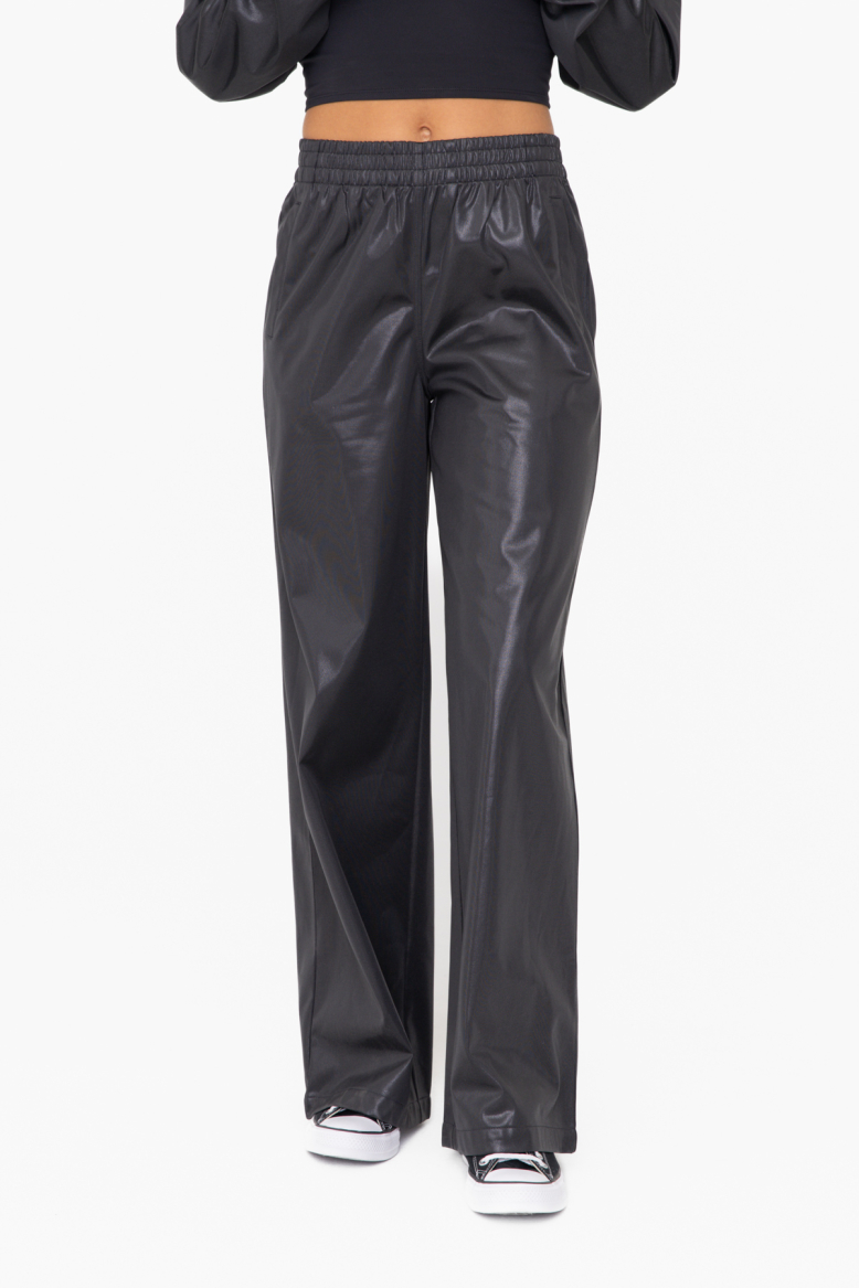 Glossy Leather Look Wide Leg Flare Pants (KPR11955)