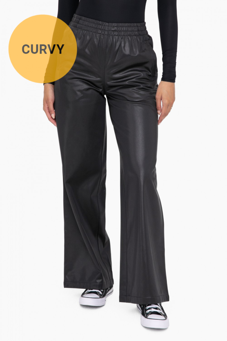 CURVY Glossy Leather Look Wide Leg Flare Pants (KPR11955P)