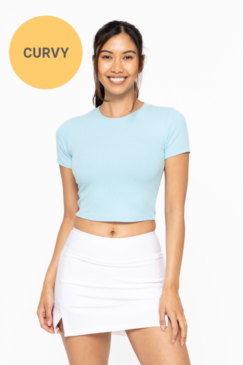 CURVY Essential Micro-Ribbed Cropped Athleisure Tee (KT11626GP)