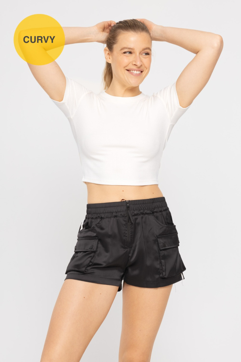 CURVY Essential Micro-Ribbed Cropped Athleisure Tee (KT11626GP)