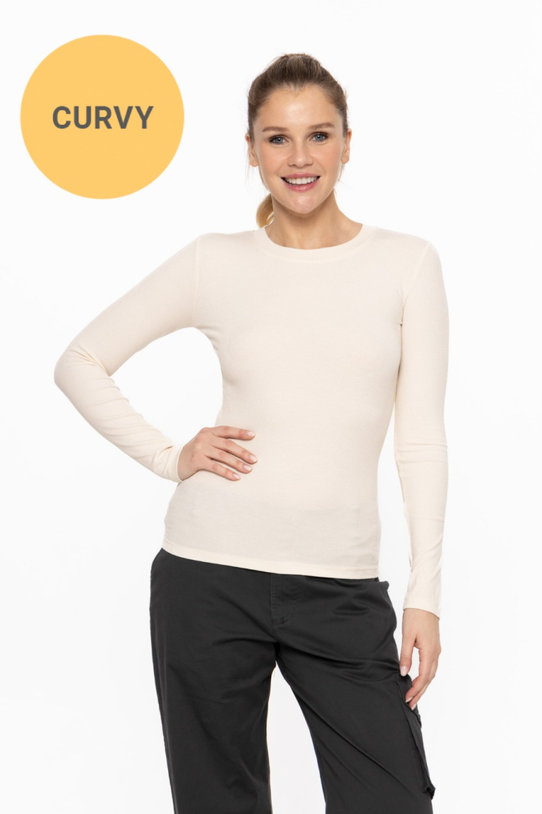 CURVY Essential Long-Sleeved Micro-Ribbed Athleisure Top (KT11682P)