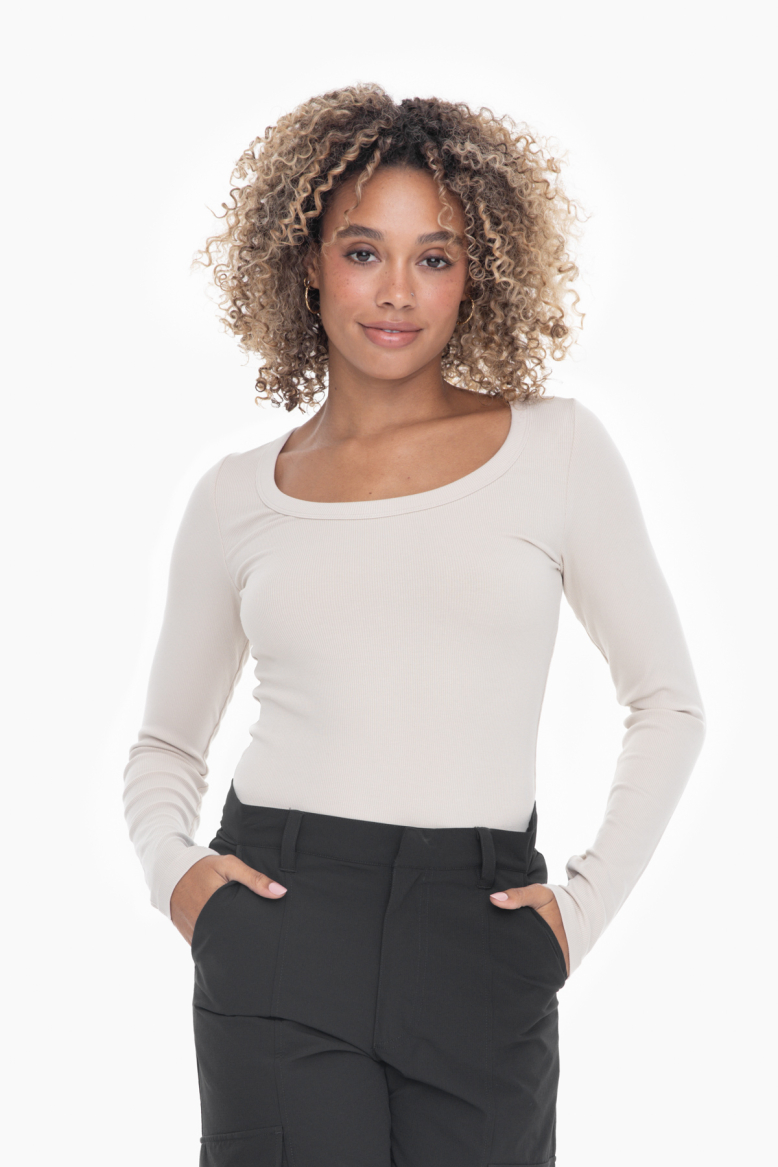 Slim Fit Scoop Neck Long Sleeve Top (KT12177)