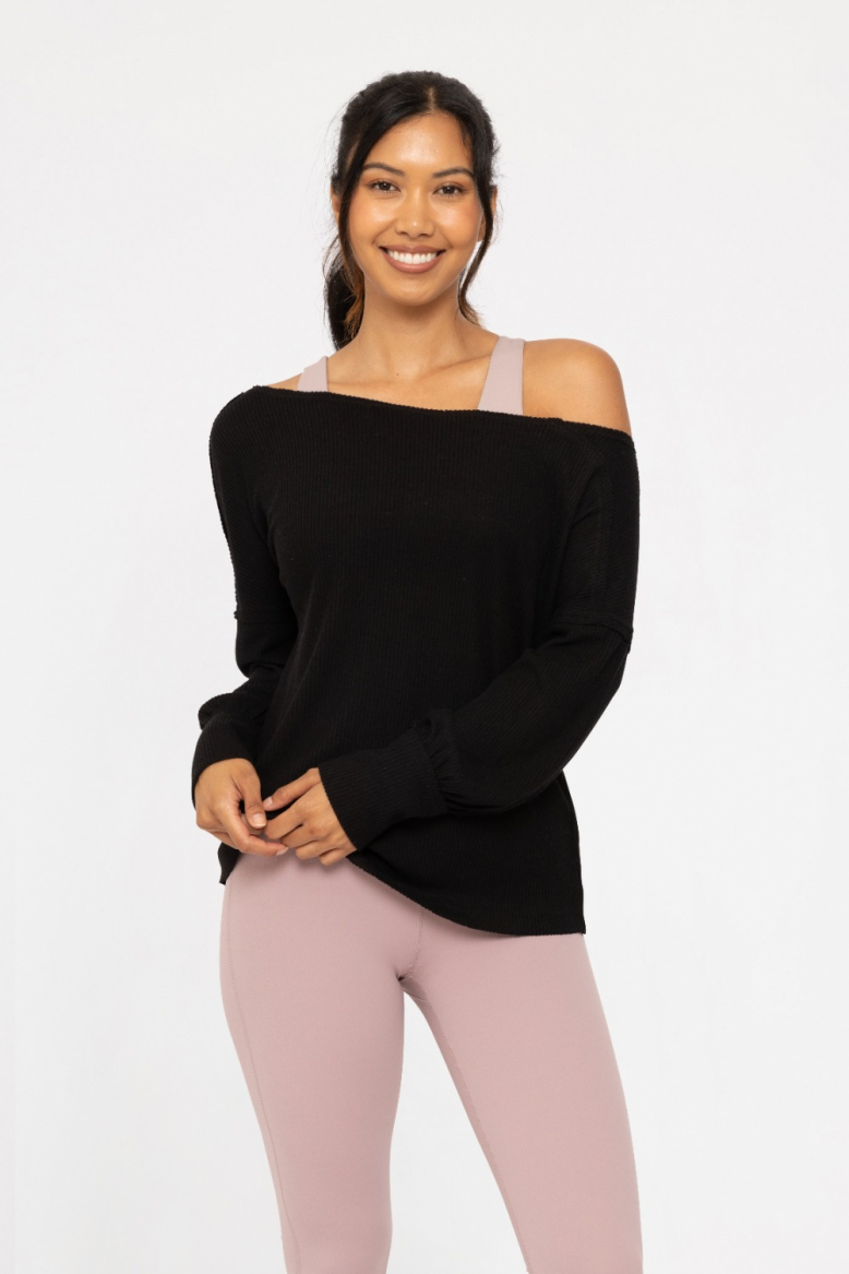 Ballet Chic Ribbed Off-Shoulder Top (KT5099)