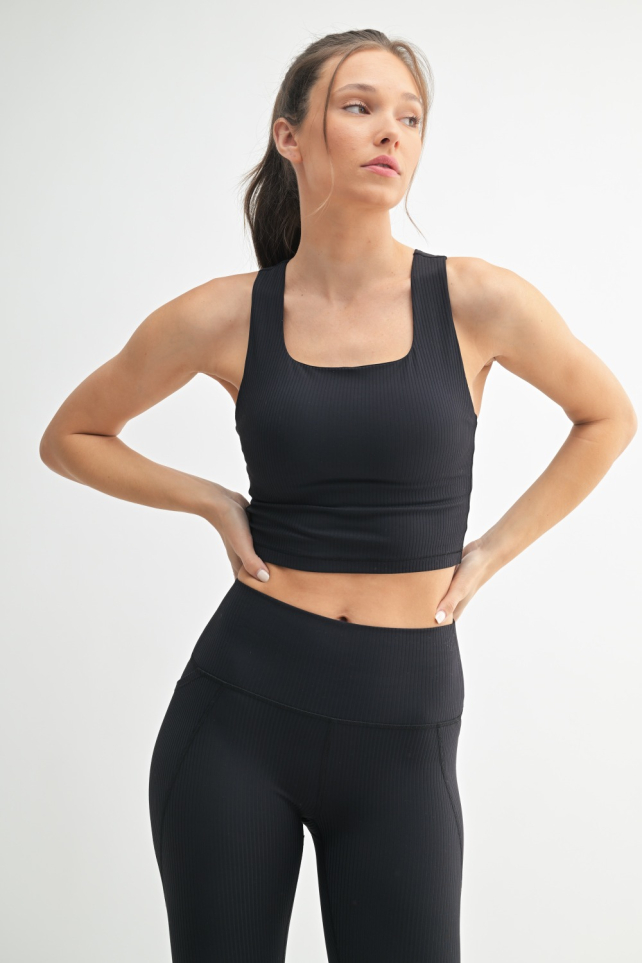 Square Neck Soft Ribbed Racerback Sports Bra (AT7606)