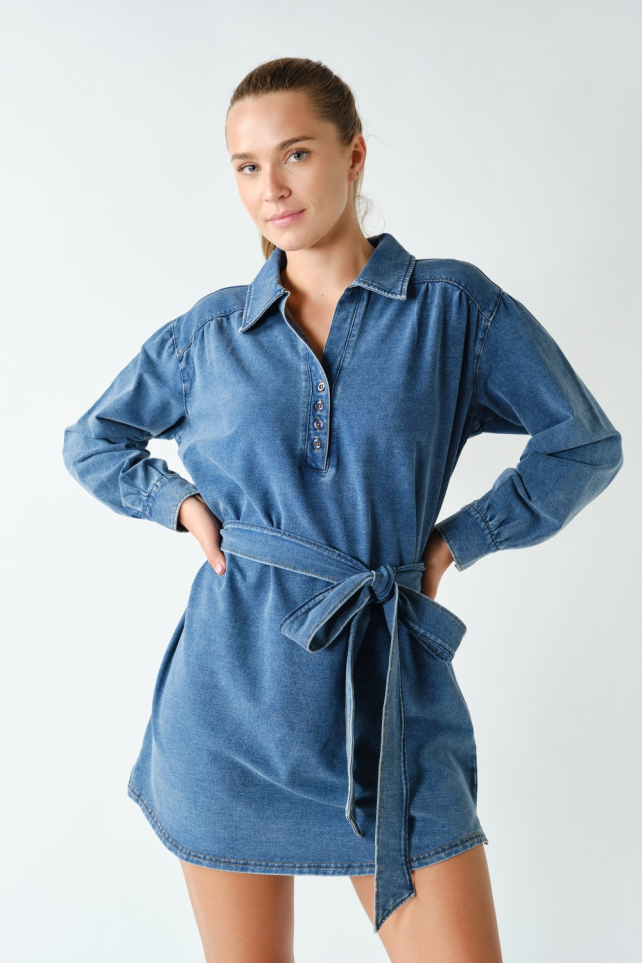Stretch Denim Mini Shirt Dress(KD6052)