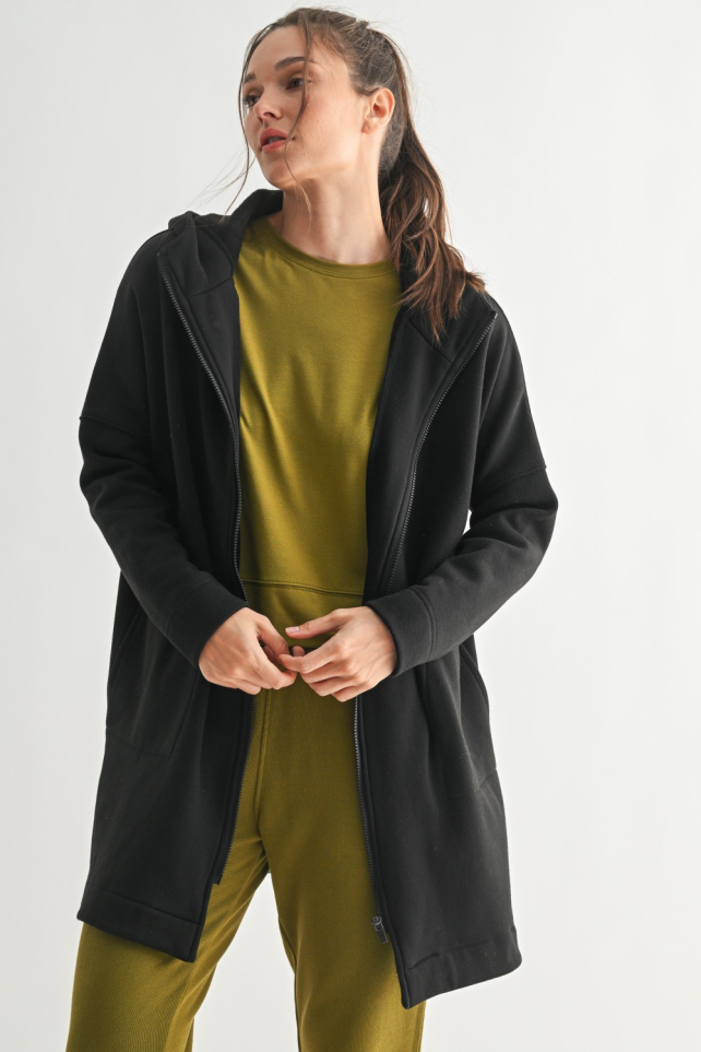 Longline Zip-Up Jacket with Hood (KJ-A0921)