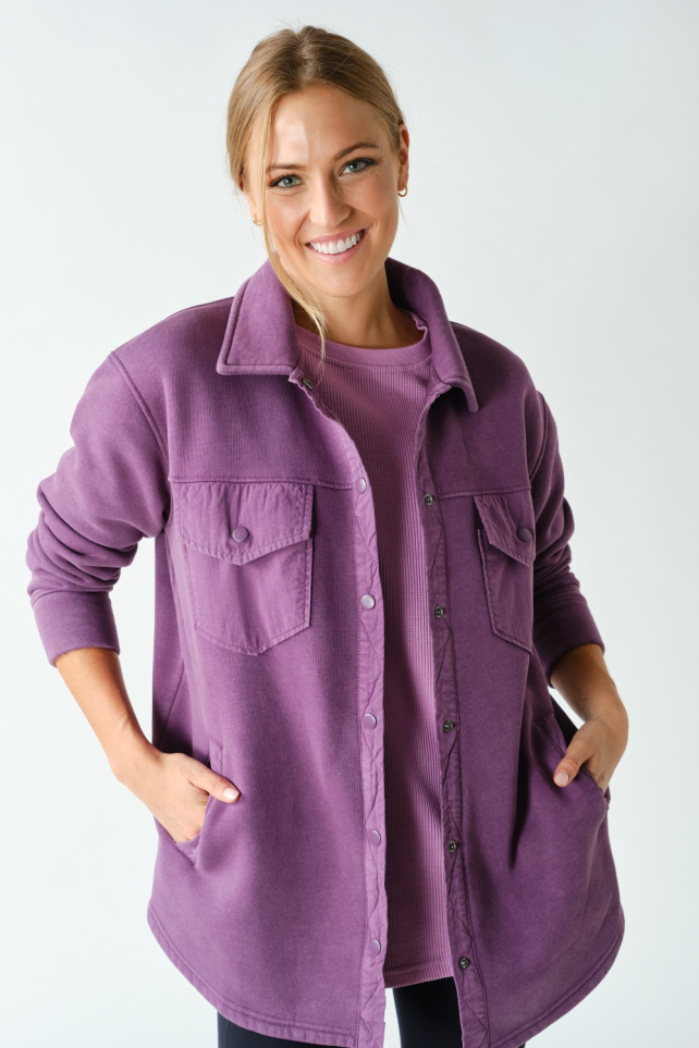 Mineral Wash Snap-On Shacket with Pockets(KJ-B0762)