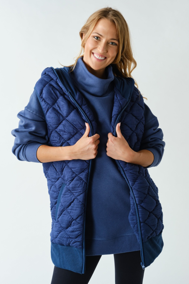 Oversized Quilted Fleece Vest with Hood(KJ-BS0851)