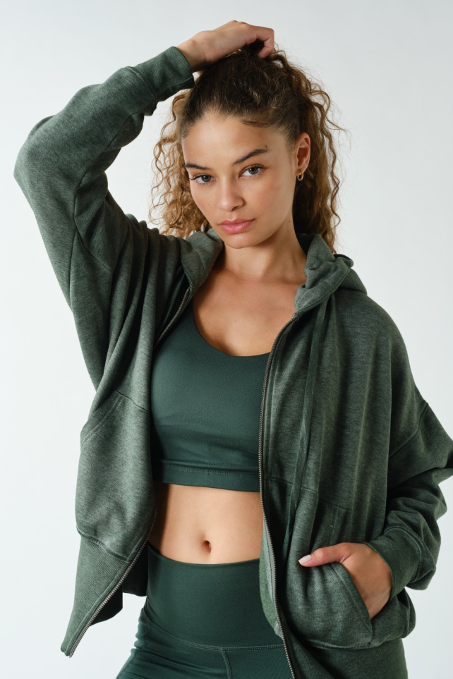 Fleece Hoodie Jacket with Tapered Sleeves(KJ11571)