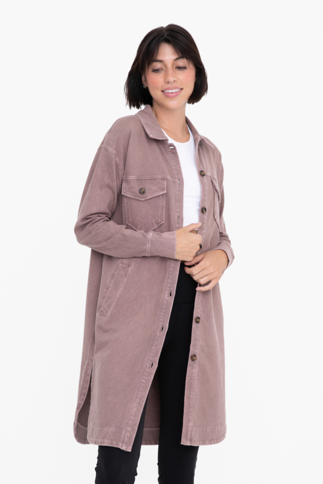 Washed Twill Longline Shacket (KJ11936)