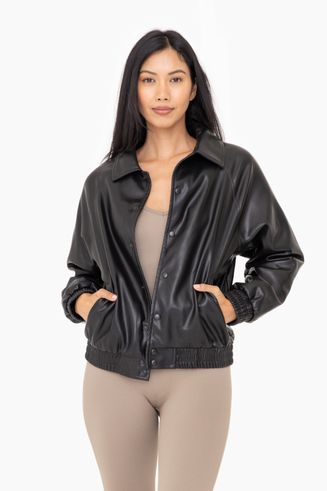 Vegan Leather Bomber Jacket (KJ12021)