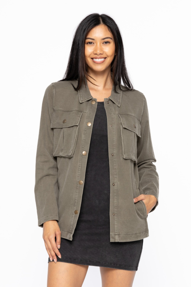 Cotton Blend Mineral Wash Shacket (KJ12052)