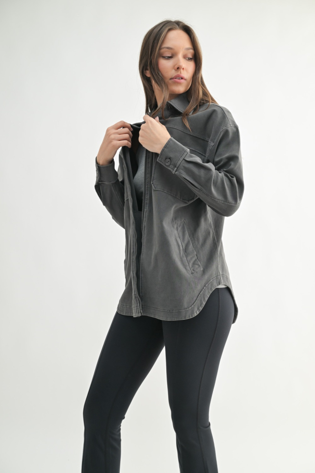Oversized Cotton Blend Shacket(KJ12074)