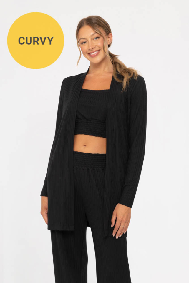 CURVY Soft Ribbed Longline Cardigan(KJ5073P)