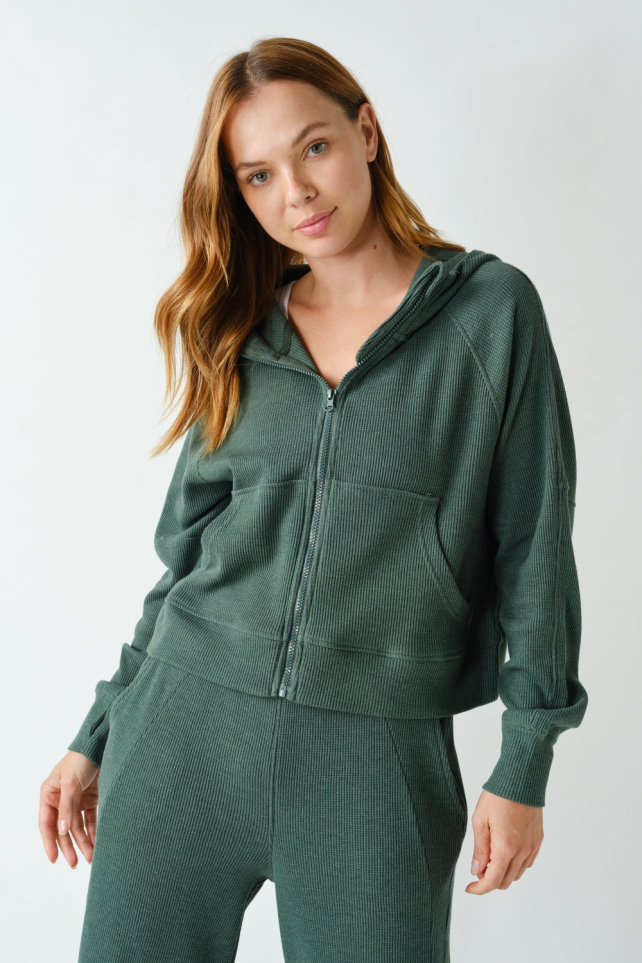 Waffle Zip-Up Hooded Jacket(KJ5923)