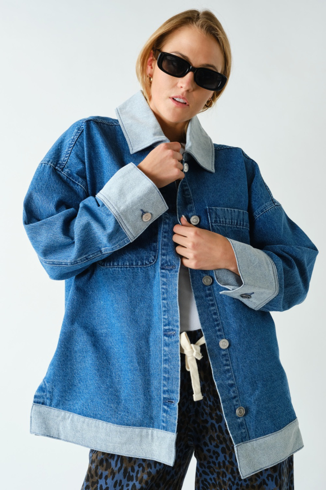 Two-Tone Oversized Denim Jacket (KJ5967)