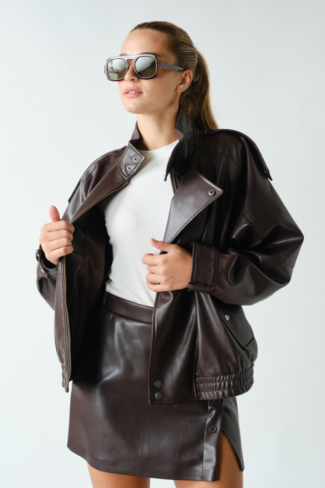 Vegan Leather Downtown Moto Bomber Jacket(KJ6026)