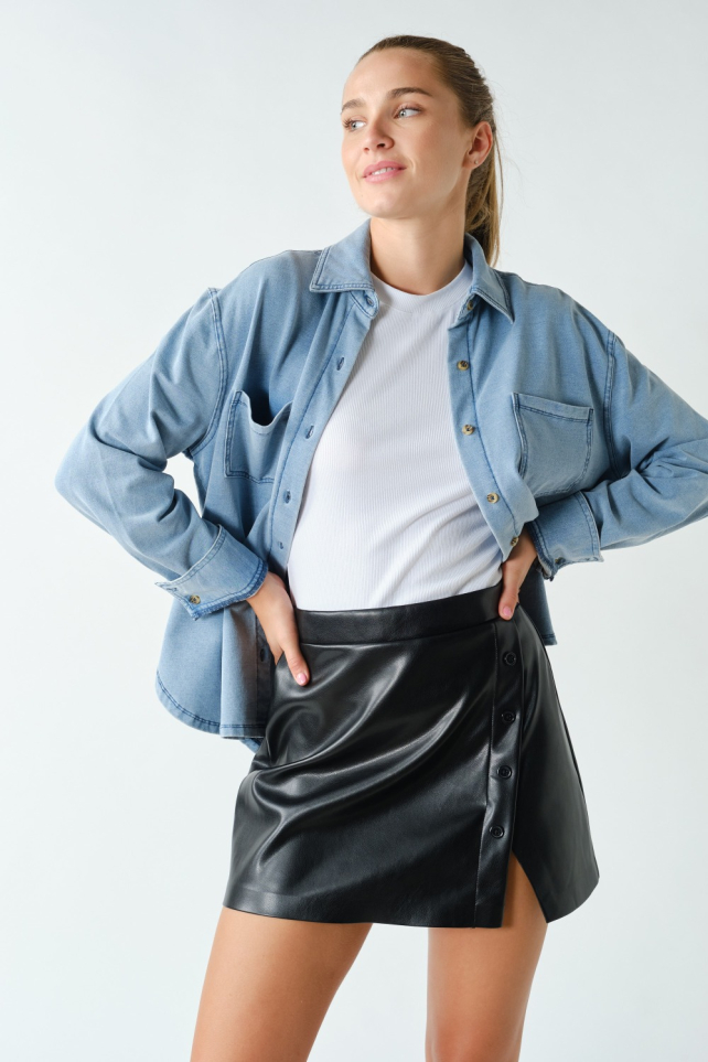 Stretch-Denim Button-Down Shacket (KJ6076)