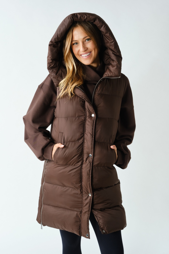 Hooded Side-Zip Longline Puffer Vest(KJ6078)
