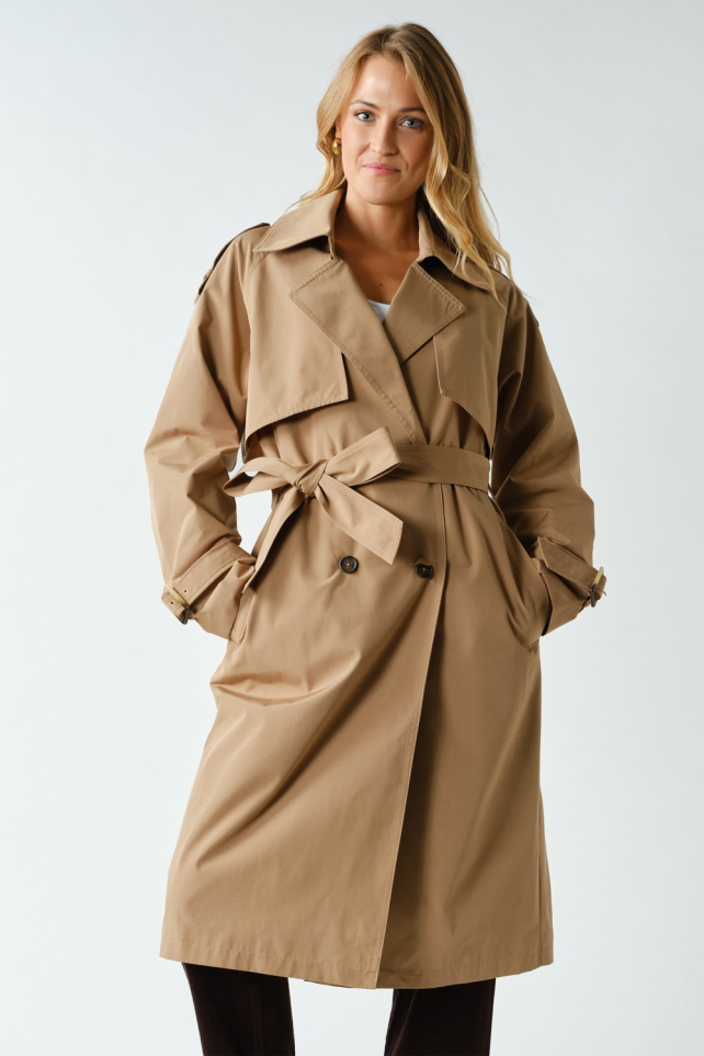 Belted Tailored Double-Breasted Trench Coat (KJ6096)
