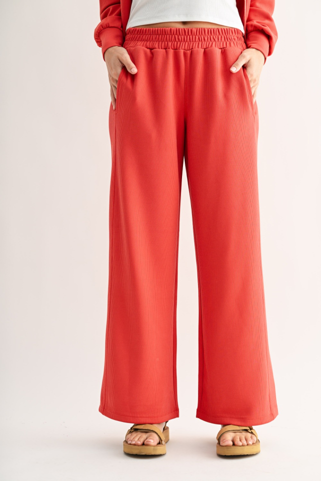 Luxe Sand Wash Rib Wide-Leg Pants(KP5378)