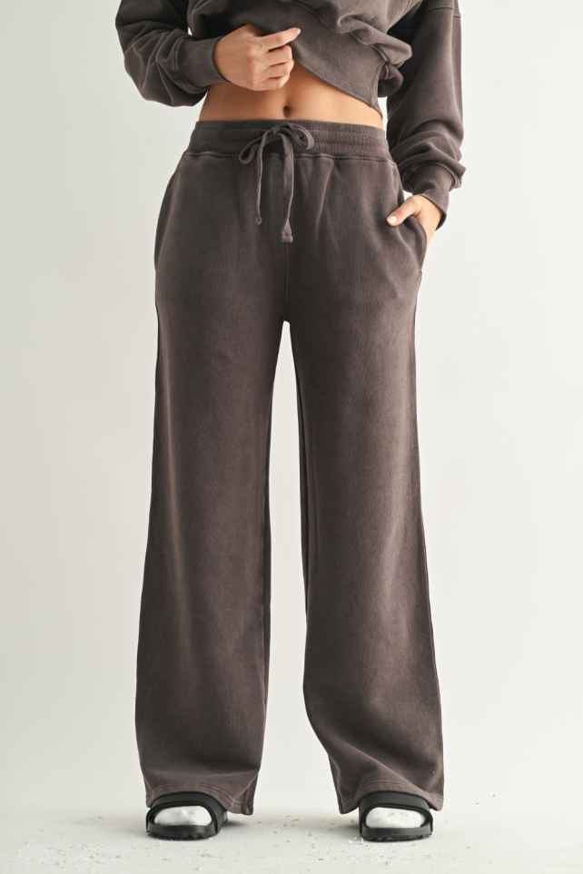 Mineral Wash Luxe Wide-Leg Sweatpants(KP5398)