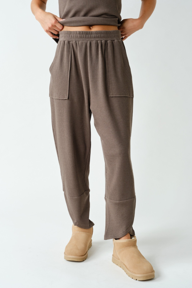 Waffle-Knit Tulip-Cuff Jogger Pants(KP5904)
