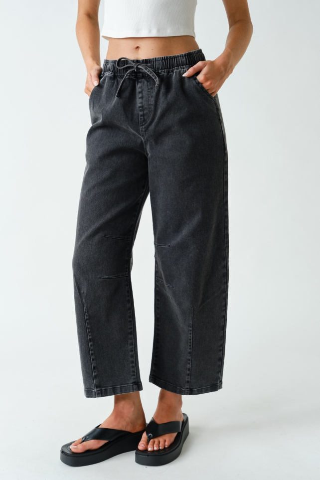 Denim Acid-Wash Drawstring Pull-On Pants (KP5959)