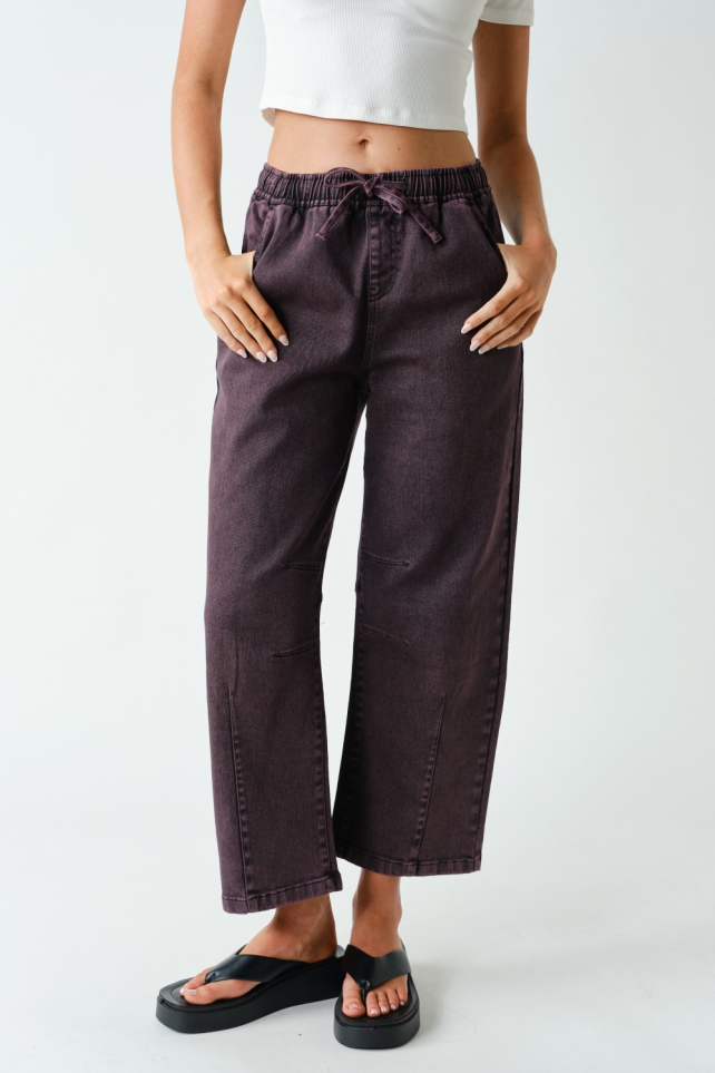 Denim Acid-Wash Drawstring Pull-On Pants (KP5959)