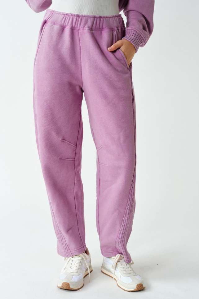 Mineral Wash Barrel Leg Rib-Trim Sweatpants(KP6001)