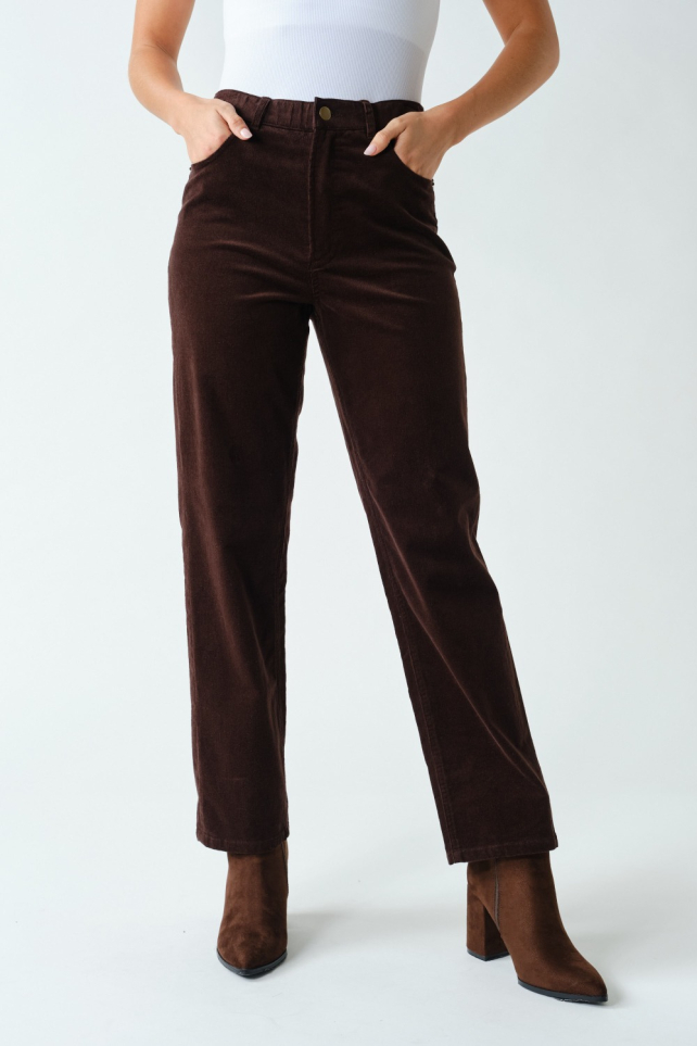 Corduroy High-Rise Straight-Leg Pants(KP6007)
