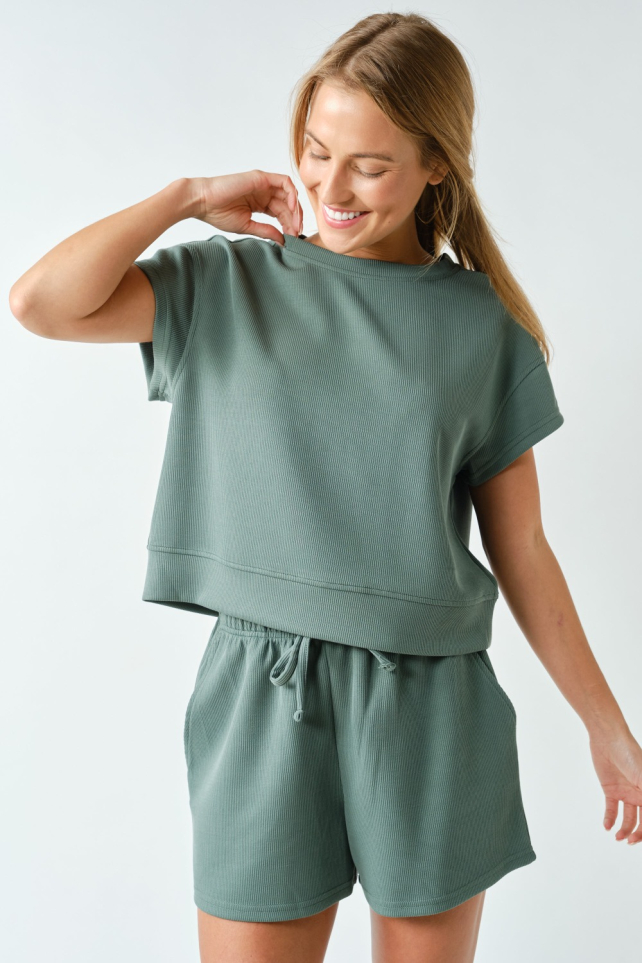 Luxe Sand Wash Rib Classic Tee Set(KSET5896)