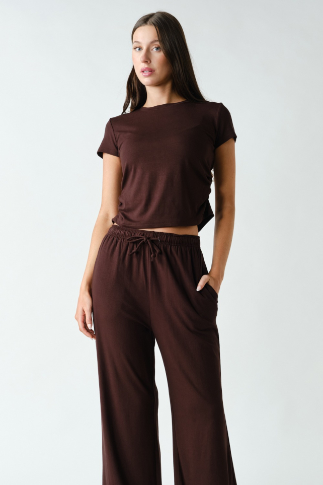 Marlow Short-Sleeve Ruched Two-Piece Set(KSET6041)