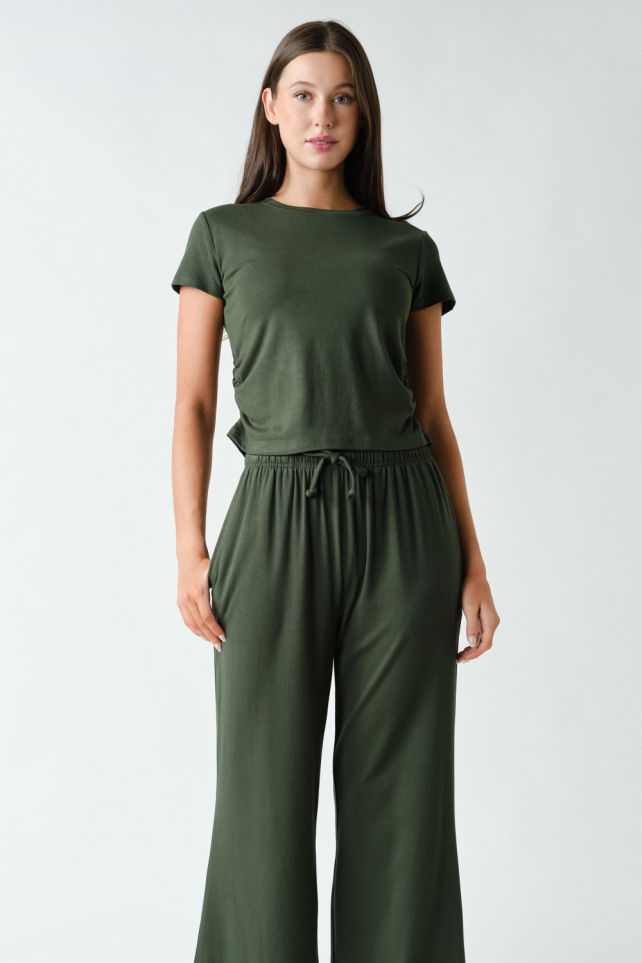 Marlow Short-Sleeve Ruched Two-Piece Set(KSET6041)