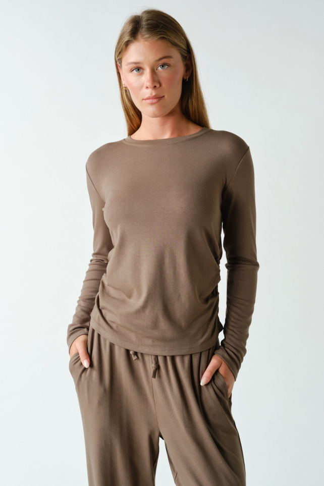 Long Sleeve Ruched Soft-Knit Lounge Set(KSET6042)