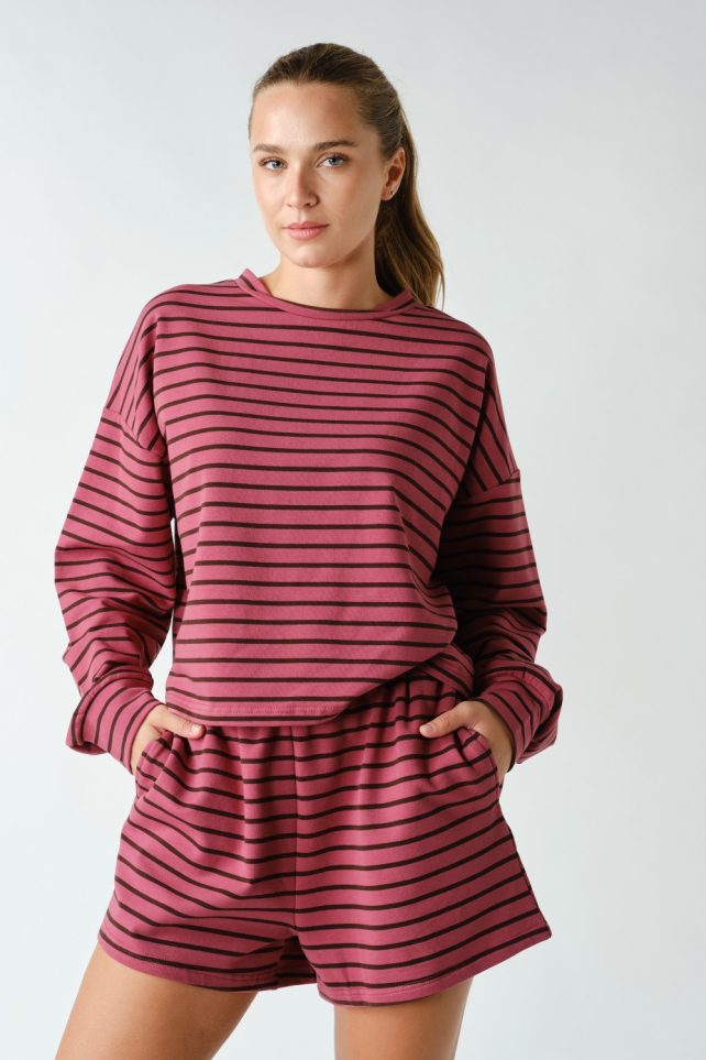 Flex Terry Long-Sleeve & Shorts Lounge Set(KSET6084)