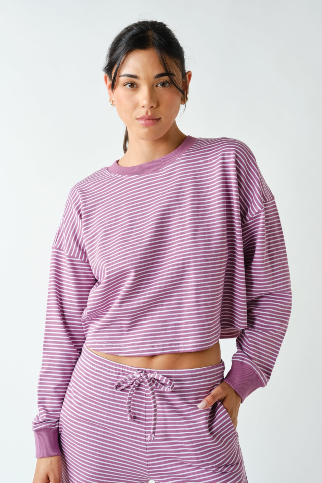 Coastal Striped Crop Top & Pant Set(KSET6110)
