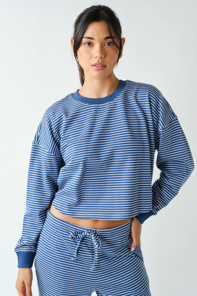 Coastal Striped Crop Top & Pant Set(KSET6110)