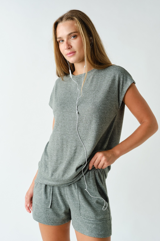 Brushed Hacci Cap Sleeve & Shorts Set(KSET6191)