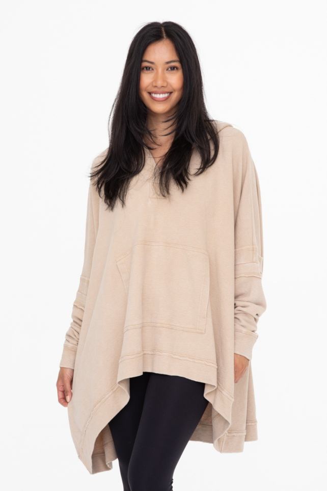 Oversized Cotton Poncho with Hood (KT12061)