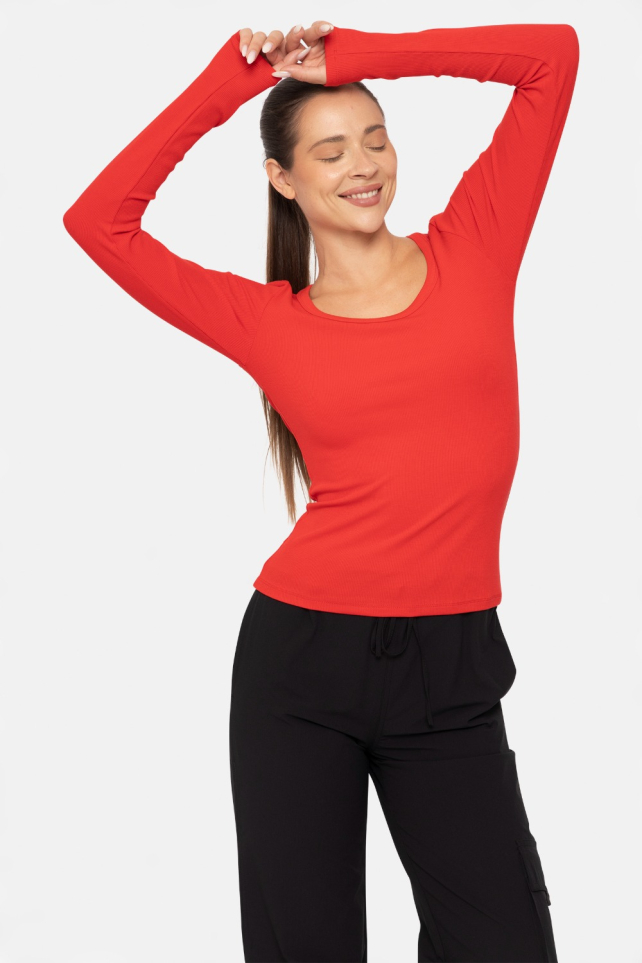 Slim Fit Scoop Neck Long Sleeve Top(KT12177)