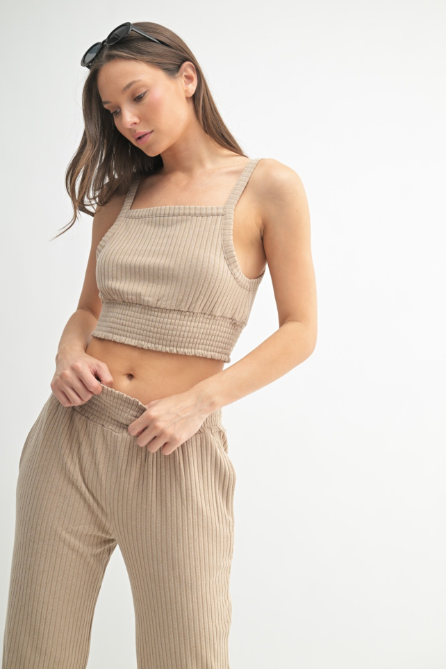 Soft Ribbed Smocked Cropped Cami Top (KT5019)