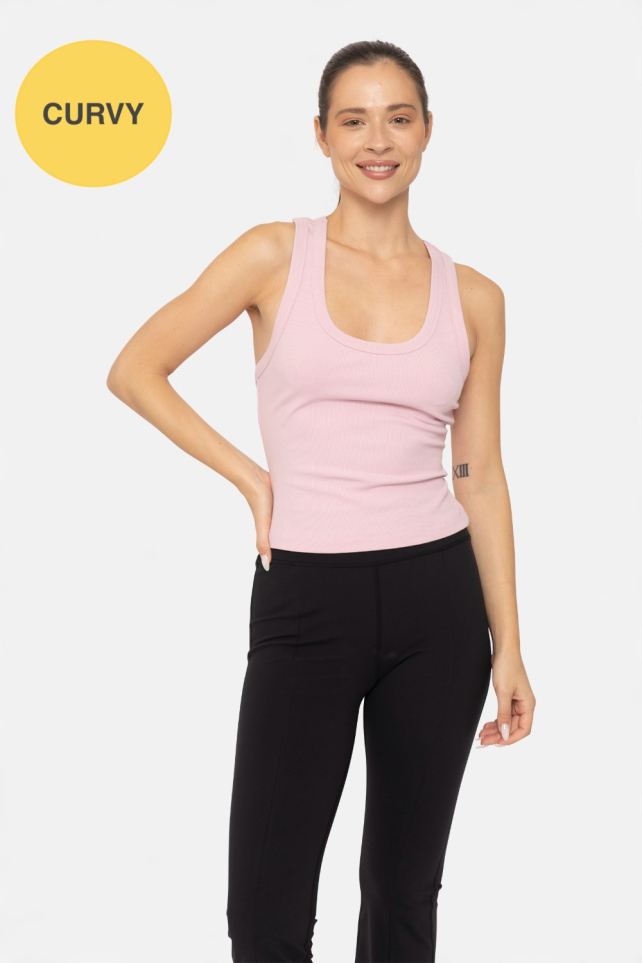 CURVY Cutout Keyhole Ribbed Racerback Tank Top (KT5093P)