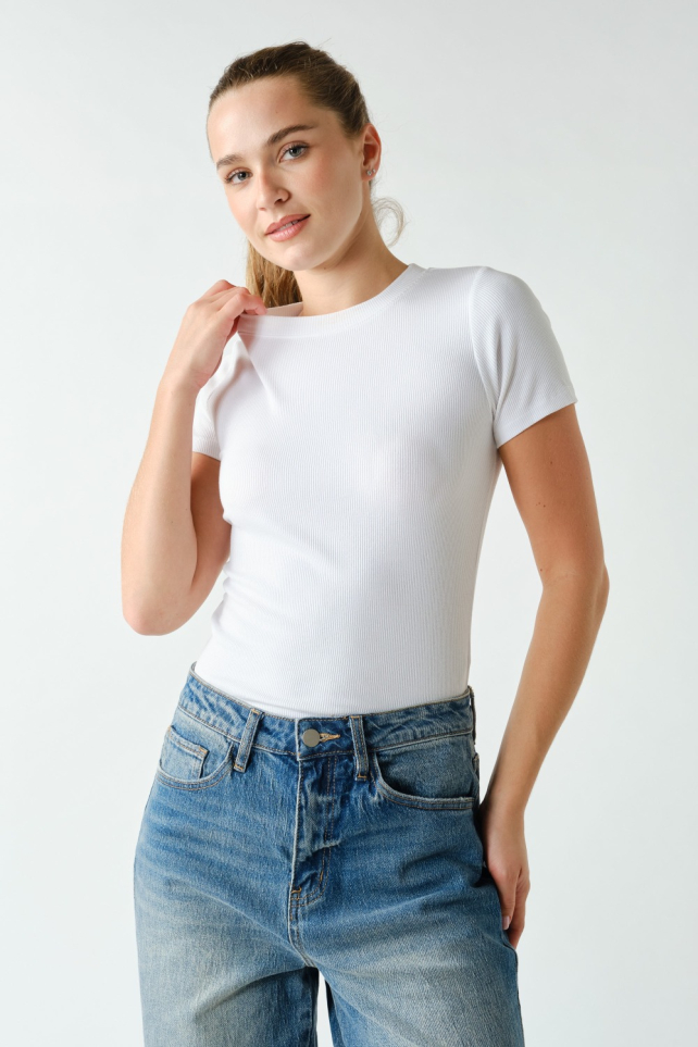 Essential Short-Sleeved Micro-Ribbed Athleisure Top(KT5197)