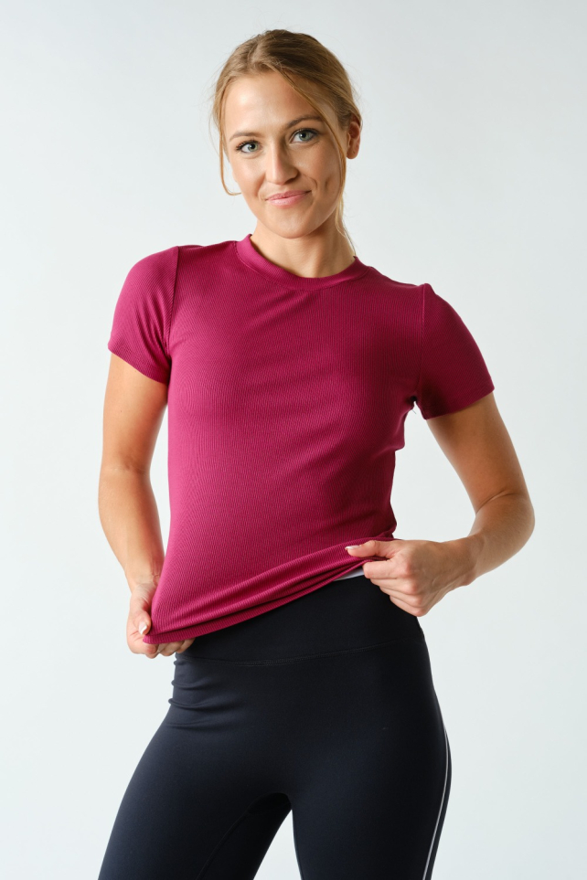 Essential Short-Sleeved Micro-Ribbed Athleisure Top(KT5197)
